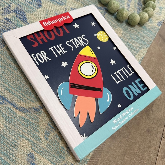 New Fisher-Price Space Explorer Rocket Wall Art Wood Boy’s Room Baby Nursery - Picture 12 of 15